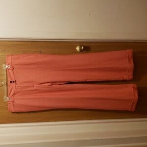 Talbots Elegant Coral Wool Blend Cuffed Trousers with Button Detail